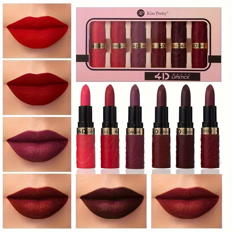 A Set of Six - Luxurious Frosted Berry Red Lipstick Set - High Pigmentation, Long Gloss - Perfect Female Gift, Smooth Surface, Suitable for All Skin Types